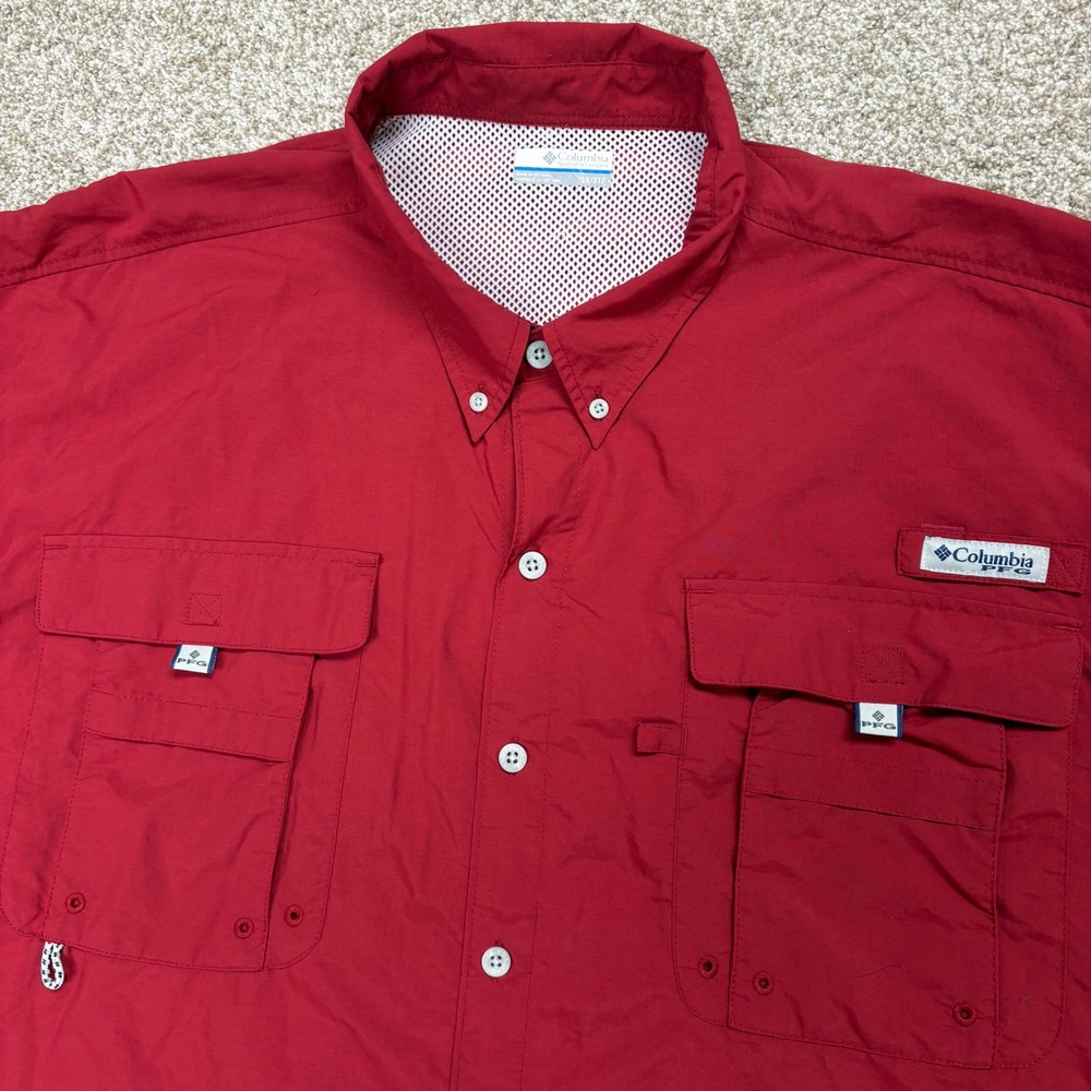 Columbia PFG Bahama II Shirt Mens 3X Short Sleeve Fishing Vented Red Lightweight